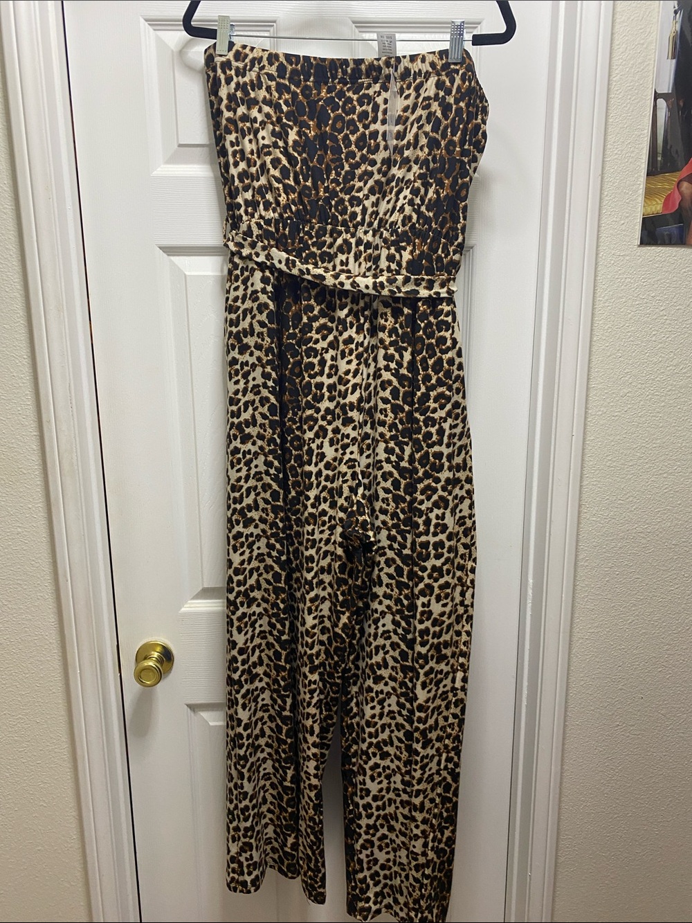 Strapless Leopard Print Jumpsuit - Beige & Black